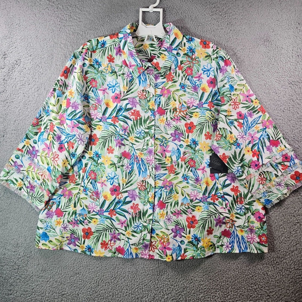 $129‎ NWT John Mark Tunic Shirt Top Women 3X Colorful Floral Leaf Print NEW